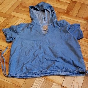 Hooded V-Neck Jean Drawstring short sleeved top